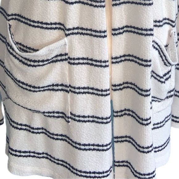 CARDIGAN SWEATER BY STACCATO | WHITE WITH COUPLED BLACK STRIPES | SMALL - Picture 6 of 6